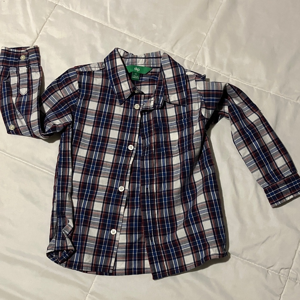Dip Boys 4T Button Down Plaid Shirt - Navy, Red, and White